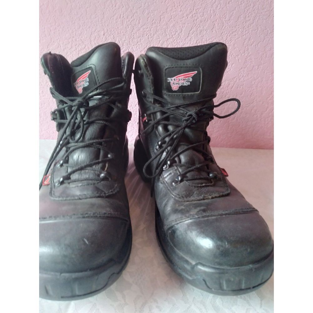 Red Wing Steel Toe Work Boots Black Leather Safety Industrial Construction Boots